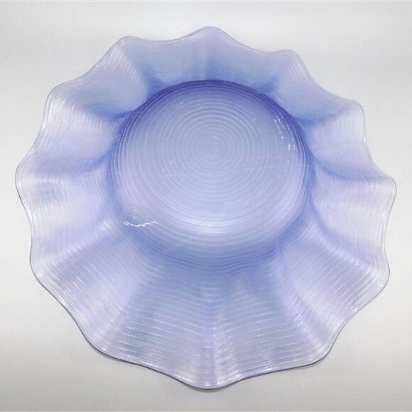 41/796 Vintage Art Glass Blue Glass Bowl with Lines Textured Underneath 14 3/8 x - Picture 5 of 5